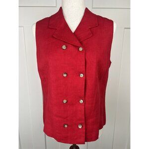 Vintage Harold’s 100% Linen Red Double Breasted Vest Size 10 Tailored Lined